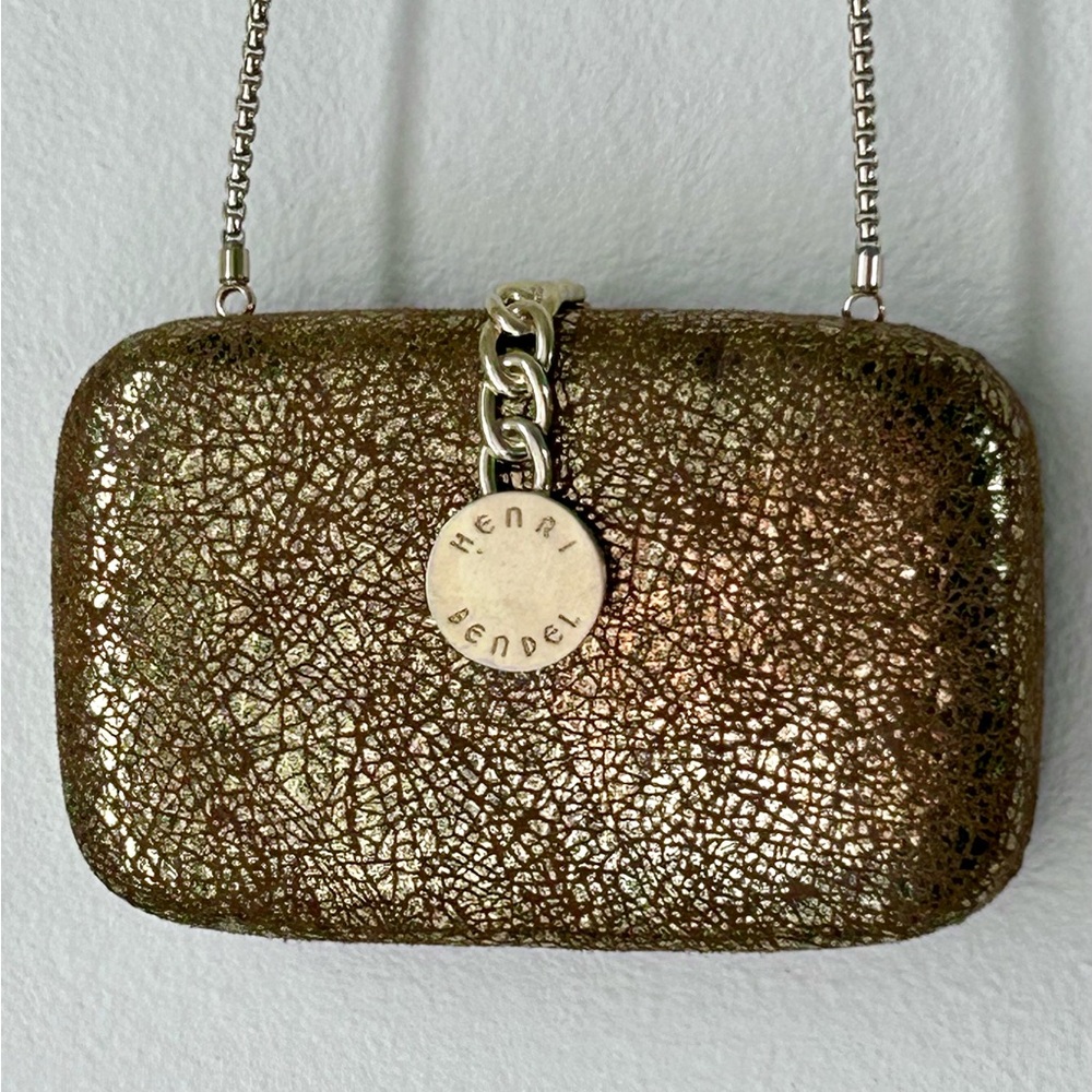 Henri Bendel Gold Metallic Suede Crossbody / Clutch Convertible Bag